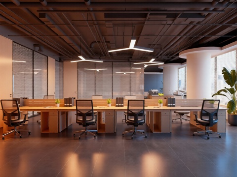  公共办公区3d模型 