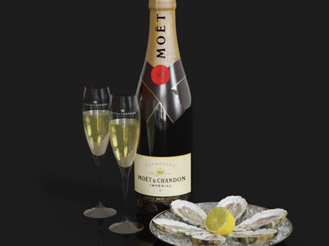  香槟和生蚝3d模型 