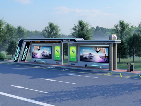 现代公交站台 公交站台 公共交通su模型