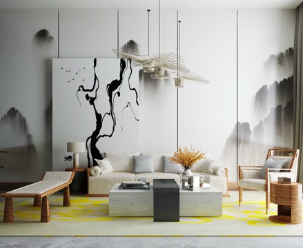  新中式沙发茶几组合3d模型 