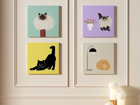  现代，简约，抽象，儿童，奶油风，组合，装饰画3d模型 