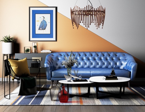  现代客厅沙发茶几组合配饰3d模型 