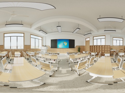 现代 普通教室 学生桌椅组合 3D模型