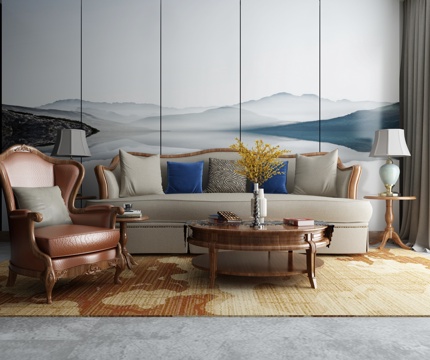  欧式简欧沙发茶几组合3d模型 