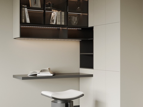  现代书桌椅 壁挂式柜3d模型 