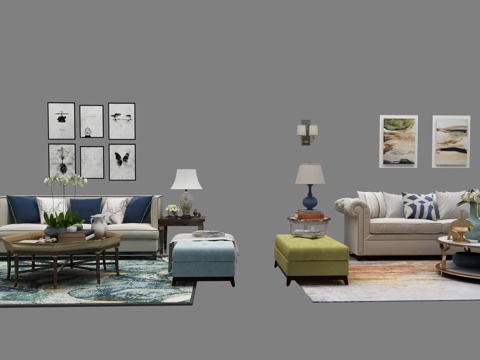  简欧沙发茶几 装饰画3d模型 