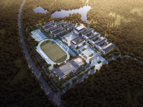  现代 职业学校 教学楼 鸟瞰规划 鸟瞰3D模型3d模型 