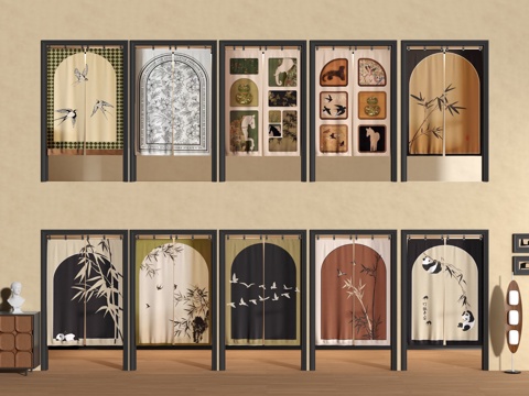 门帘 拉帘 厨房门帘 茶馆门帘 布帘su模型