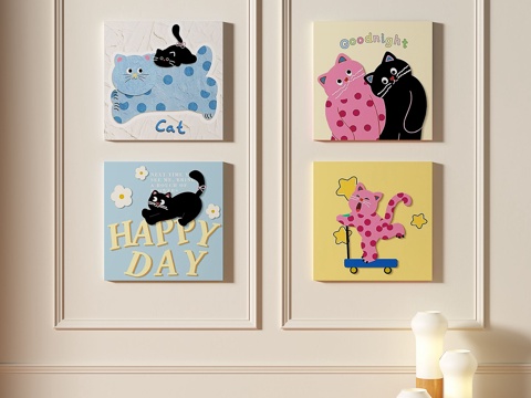  现代，简约，抽象，儿童，奶油风，组合，装饰画3d模型 