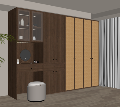 中古风衣柜 梳妆台一体柜su模型