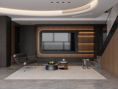  意式轻奢大平层客厅3d模型 