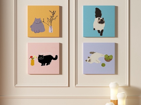  现代，简约，抽象，儿童，奶油风，组合，装饰画3d模型 