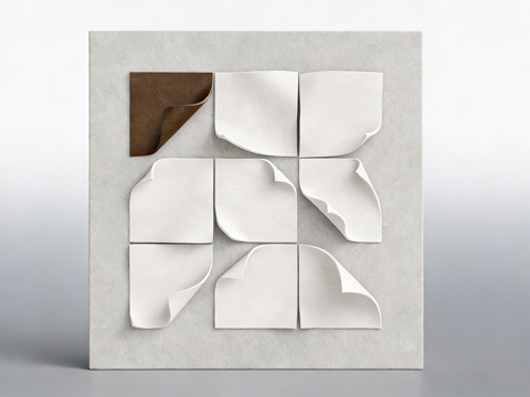 现代简约九宫格纸张翘边 艺术装置 墙面装饰su模型