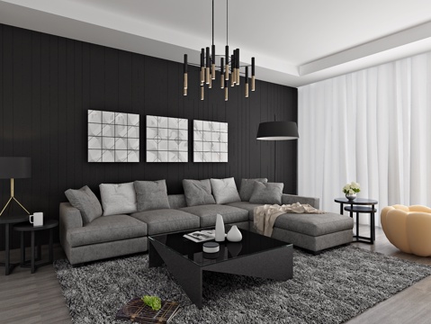  北欧沙发 茶几 吊灯 装饰画 台灯3d模型 