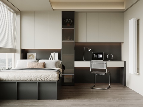 现代榻榻米 卧室 衣柜 书桌椅su模型