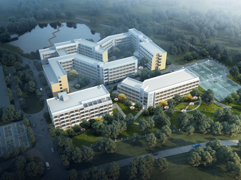  现代 职业学校 教学楼 鸟瞰规划 鸟瞰3D模型3d模型 