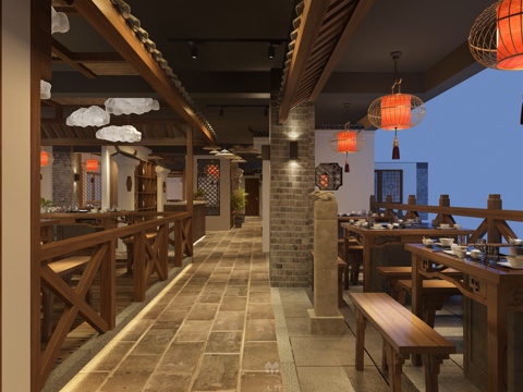  传统中式火锅店3d模型 