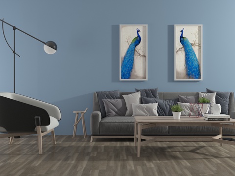  北欧沙发 茶几 单椅 装饰画3d模型 