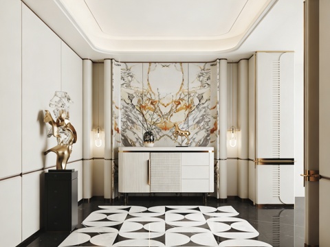  现代轻奢玄关 玄关柜 雕塑 玄关摆件 入户玄关3d模型 