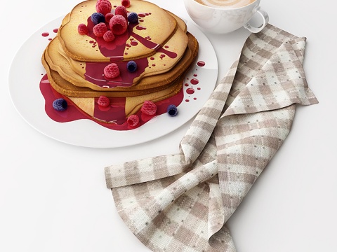  早餐松饼咖啡3d模型 