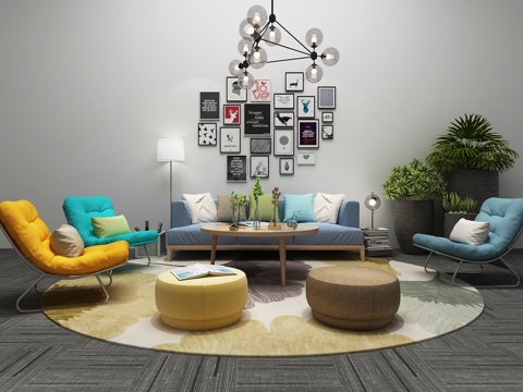  现代沙发茶几组合3d模型 