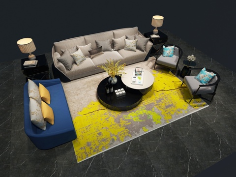  新中式沙发茶几组合3d模型 