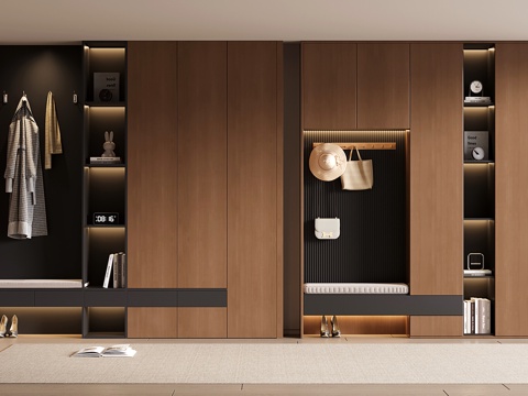  意式玄关鞋柜 通顶鞋柜 鞋柜换鞋凳一体3d模型 