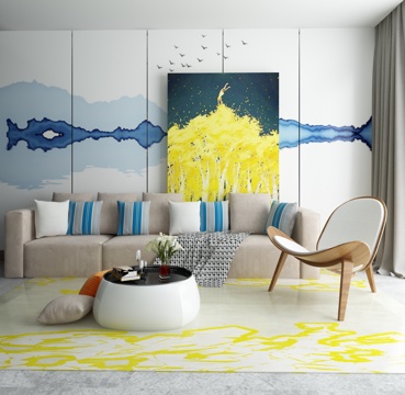  新中式沙发茶几组合 装饰画3d模型 