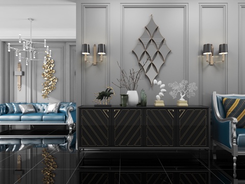  欧式古典沙发茶几组合3d模型 