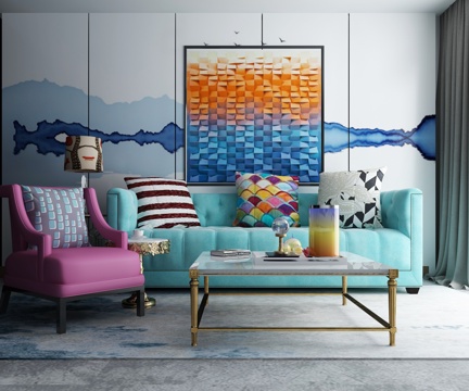  现代沙发茶几组合3d模型 