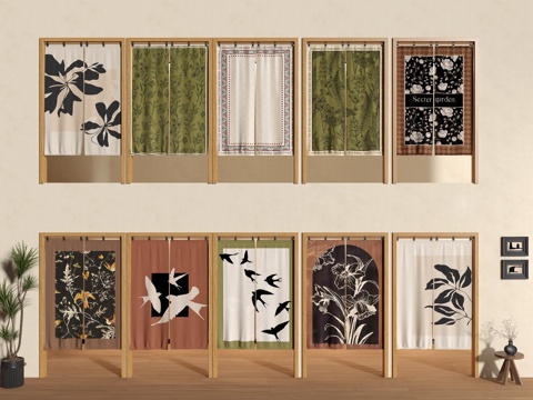 门帘 拉帘 厨房门帘 茶馆门帘 布帘su模型