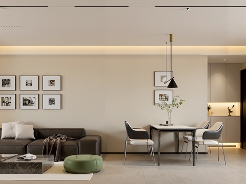  客厅  餐厅  极简客餐厅3d模型 