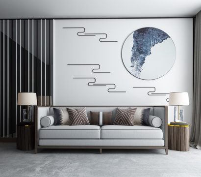  新中式沙发茶几组合 禅意中式客厅 中式样板房3d模型 