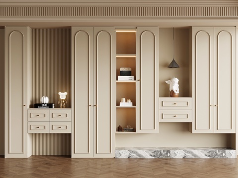  法式奶油风鞋柜 入户鞋柜su模型 