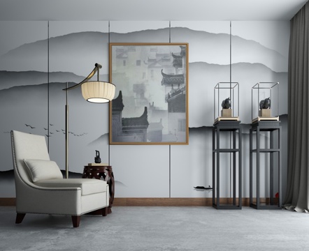  新中式沙发茶几组合3d模型 