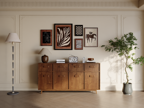  中古，法式，盆栽，绿植，置物架，书架，装饰画边柜，书柜，陈设3d模型 