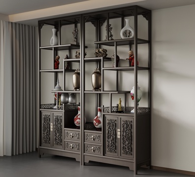 新中式博古架 置物架su模型