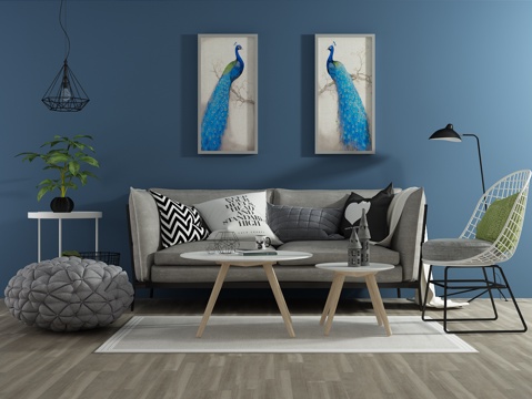  北欧沙发 茶几 装饰画 单椅3d模型 