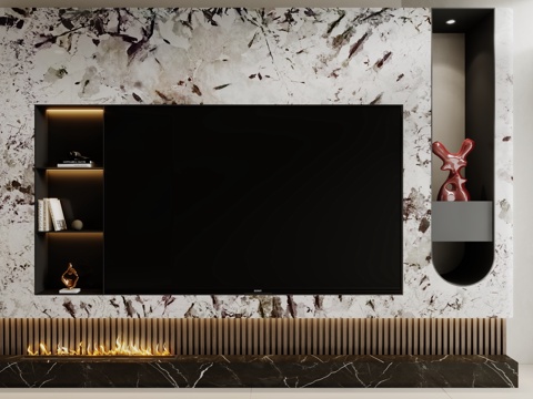 现代电视背景墙3d模型 