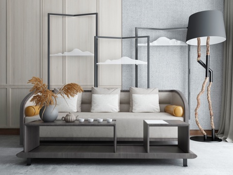  新中式沙发茶几组合3d模型 