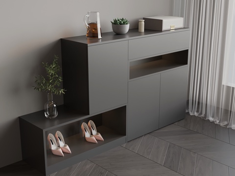  现代鞋柜 玄关柜su模型 