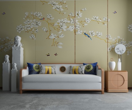  新中式沙发茶几组合3d模型 