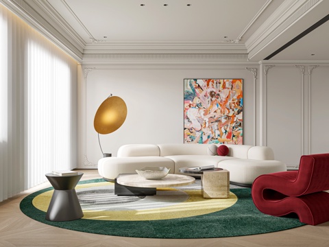  法式奶油风客餐厅 大平层 简欧客餐厅3d模型 