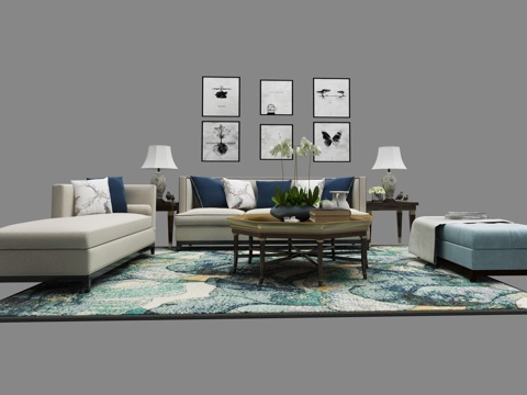  简欧沙发茶几装饰画3d模型 