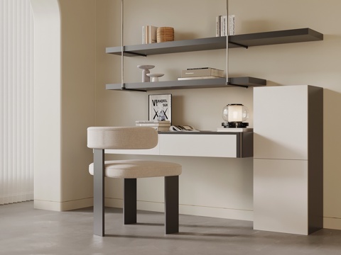 现代书桌椅 书架su模型