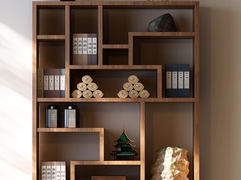  新中式书柜 新中式博古架 宋氏书柜 宋氏边柜 宋氏博古架 宋3d模型 