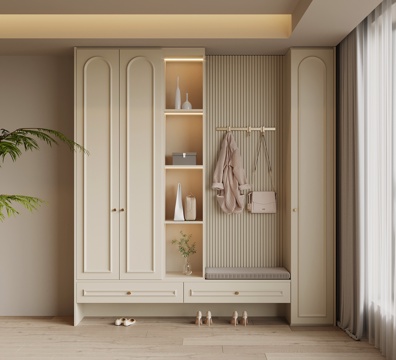  法式奶油风鞋柜 入户鞋柜su模型 