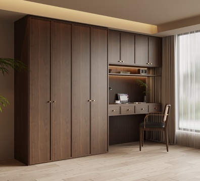  中古风衣柜 书桌椅一体柜3d模型 