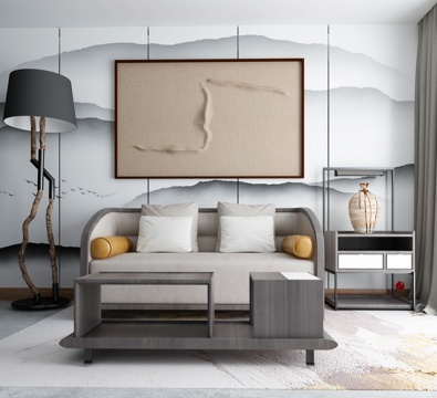  新中式沙发茶几组合3d模型 