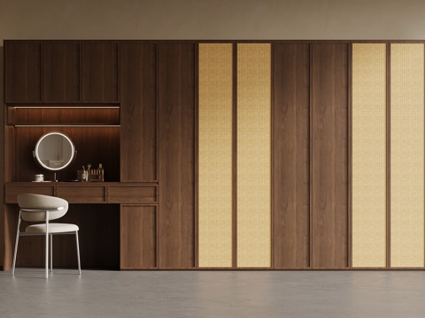 中古风衣柜 梳妆台一体柜su模型